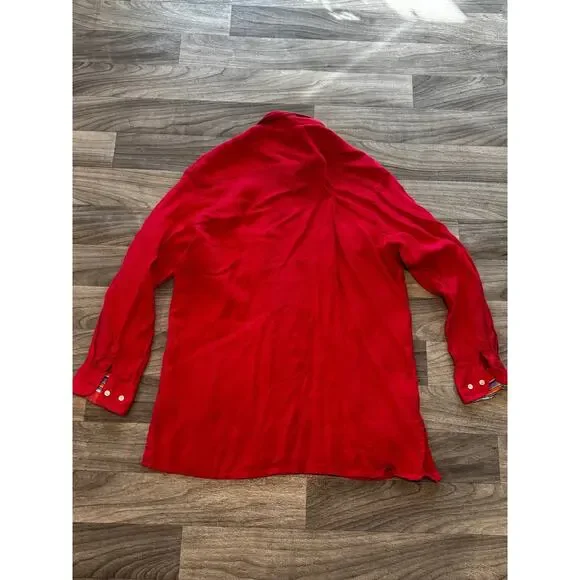 Archipelago Size L Red Linen Button Up Casual Summer Beach Shirt Plaid Collar - Picture 2 of 12